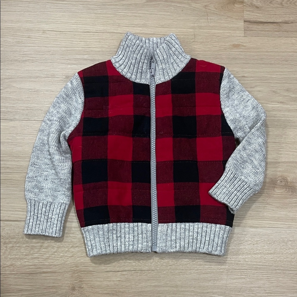 Cat & Jack Red and Gray Plaid Kids Sweater